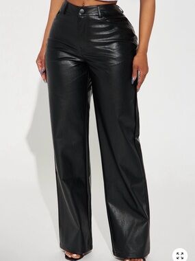 NWT Fashion Nova Black Faux Leather Wide Leg Pants